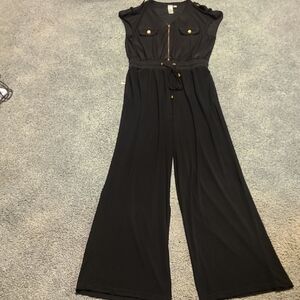 Elegant Gold Embellished Black Jumpsuit